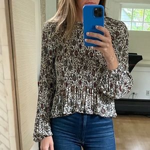 Veronica Beard Lewis Pleated Floral Blouse Sz 2